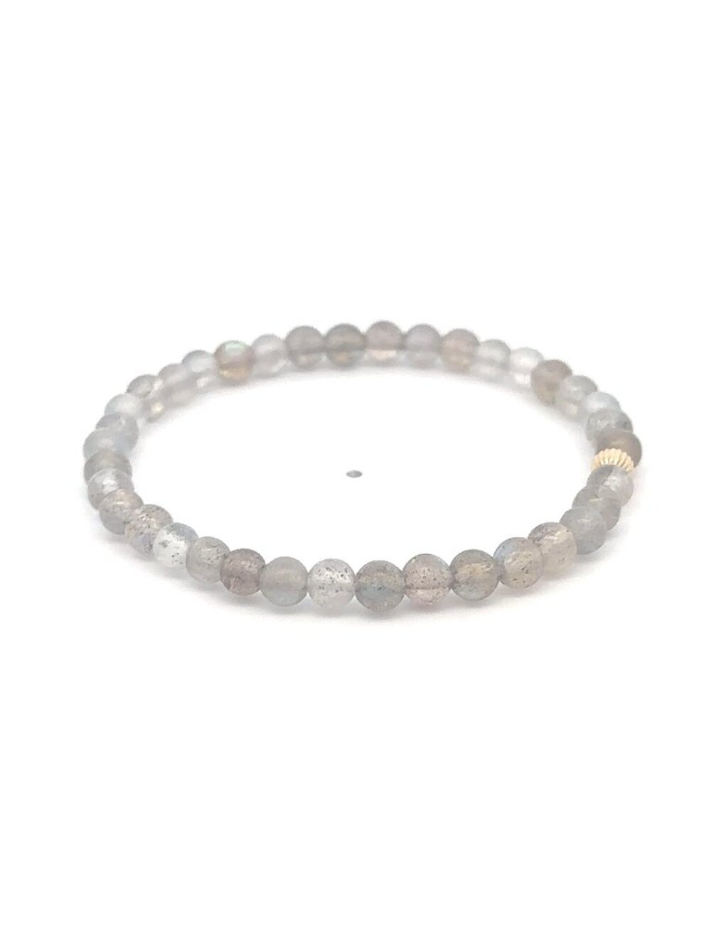 14K Gold Corrugated Accent Bead Natural Labradorite Gemstone Stretch Bracelet - Picture 3 of 7